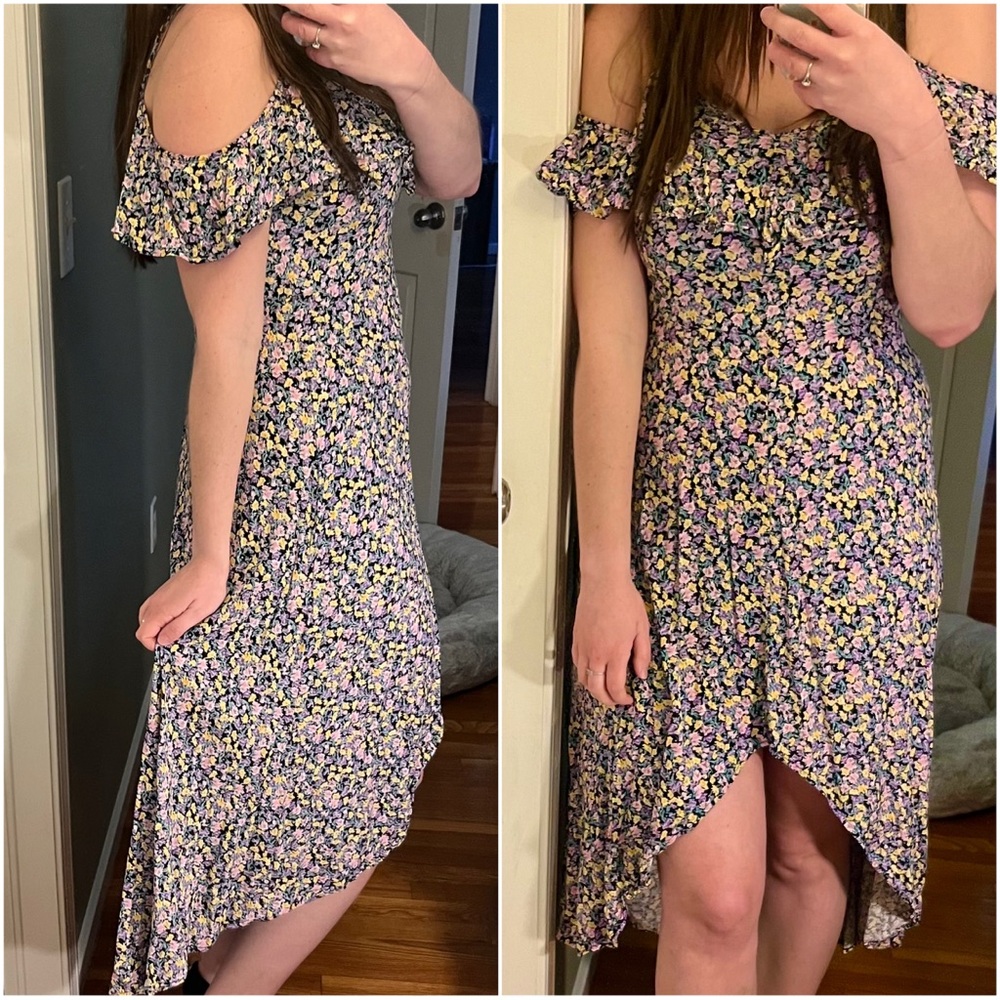 Rewind Floral 🌸 Asymmetrical Wrap Dress with Flutter Sleeves
